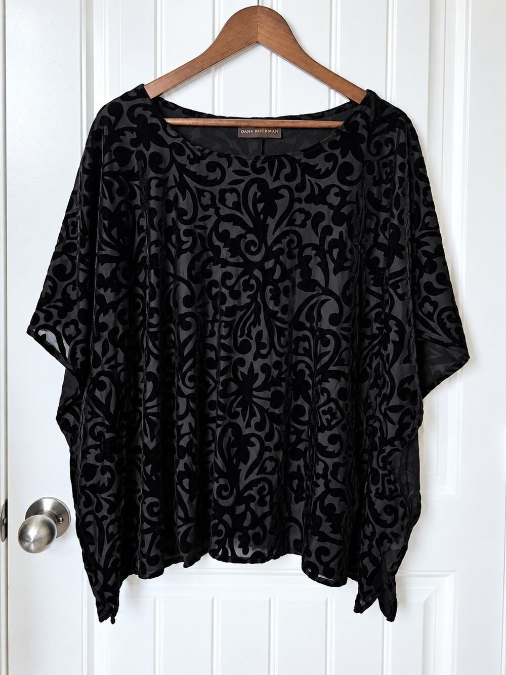 Dana Buchman Black Velvet Burnout Damask Poncho Top Boho Gothic Evening XL